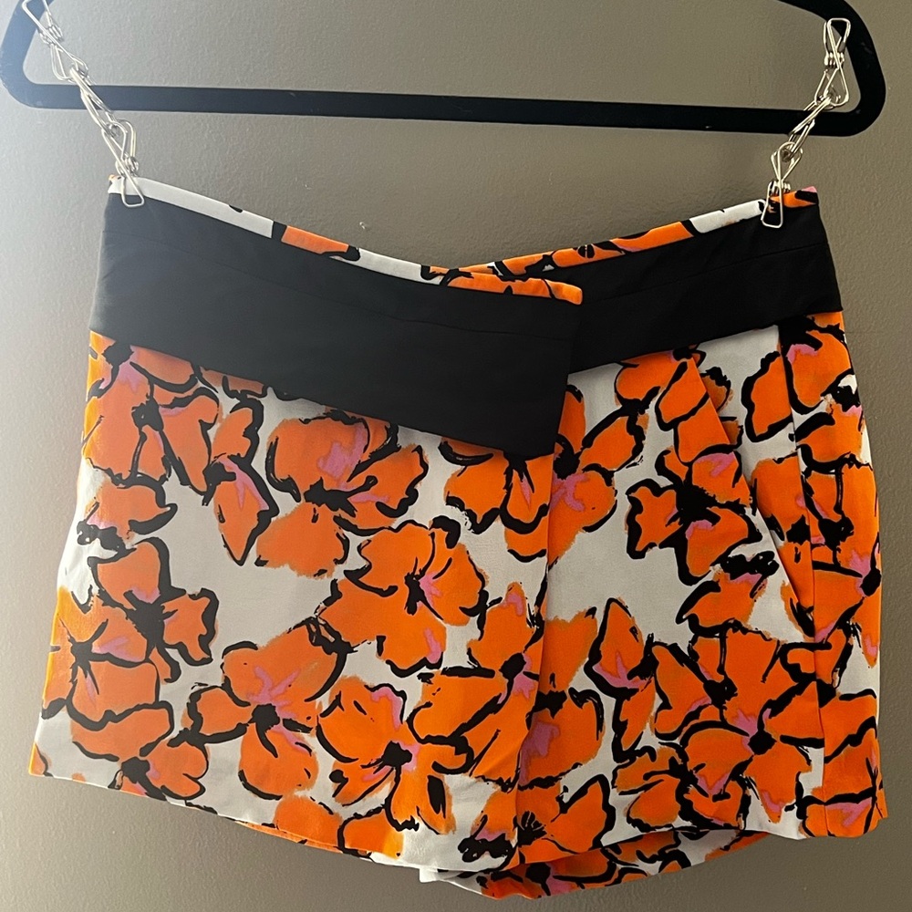 ALC Womens High Waist Silk Mini Shorts Black Orange Gray Size 2